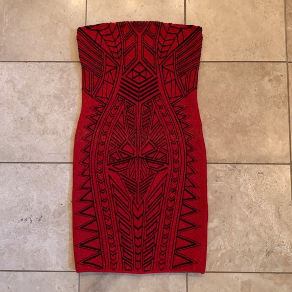 RVN Red Metallic Knit Strapless Dress - Picture 1 of 1